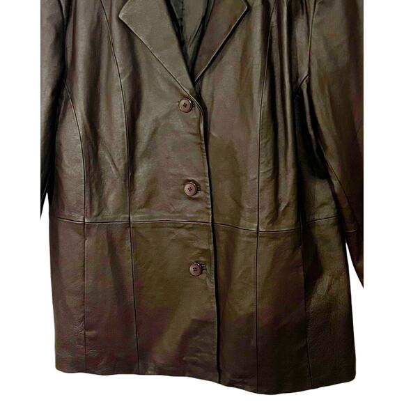 Hannah Leather Coat Womens Size XL Brown Button Up Collar Lined Vent NWT - Picture 4 of 7